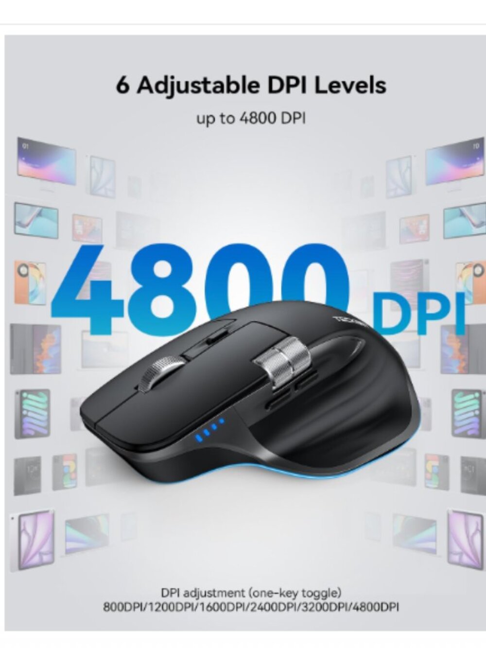 TECKNET Wireless Mouse, Bluetooth Mouse (BT5.3/5.0 & 2.4G) Rechargeable New - Picture 6 of 9